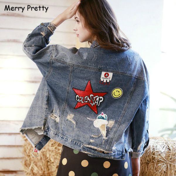 merry pretty women sequined appliques denim jacket 2019 autumn long sleeve turndown collar hole jeans jacket casual outerwear, Black;brown
merry pretty women sequined appliques denim jacket 2019 autumn long sleeve turndown collar hole jeans jacket casual outerwear, Black;brown