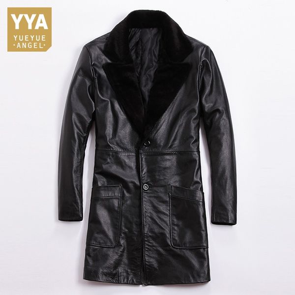 brand thick genuine leather jacket men winter slim long windbreaker designer fur collar single breasted warm outerwear plus size, Black
brand thick genuine leather jacket men winter slim long windbreaker designer fur collar single breasted warm outerwear plus size, Black