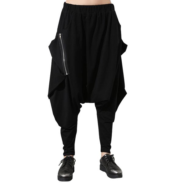 women black elastic waist baggy low-crotch trousers pockets irregular gothic long pantalon hip-hop harem pants plus size, Black;white
women black elastic waist baggy low-crotch trousers pockets irregular gothic long pantalon hip-hop harem pants plus size, Black;white