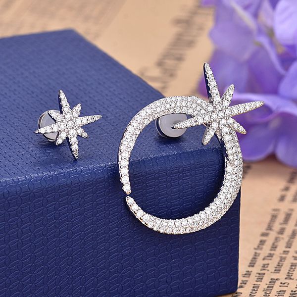 european and american moon star shape design micro-inlaid zircon asymmetric silver color earrings fashion personality holiday gift jewelry, Golden
european and american moon star shape design micro-inlaid zircon asymmetric silver color earrings fashion personality holiday gift jewelry, Golden
