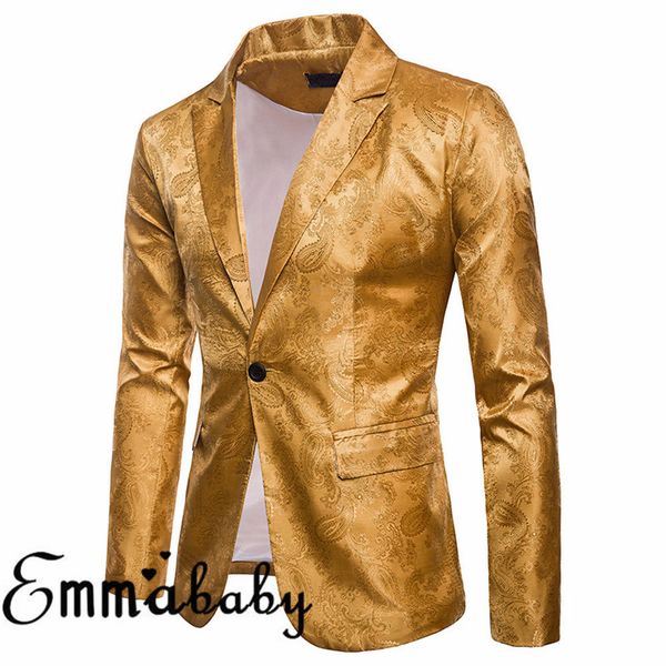 men one button gold foil stamping golden floral printed suit dj club stage wedding sport suit slim formal fit casual men blazer, White;black
men one button gold foil stamping golden floral printed suit dj club stage wedding sport suit slim formal fit casual men blazer, White;black