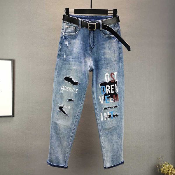 hole pants female tide 2020 new printed letters loose high waist was thin pants, Blue
hole pants female tide 2020 new printed letters loose high waist was thin pants, Blue