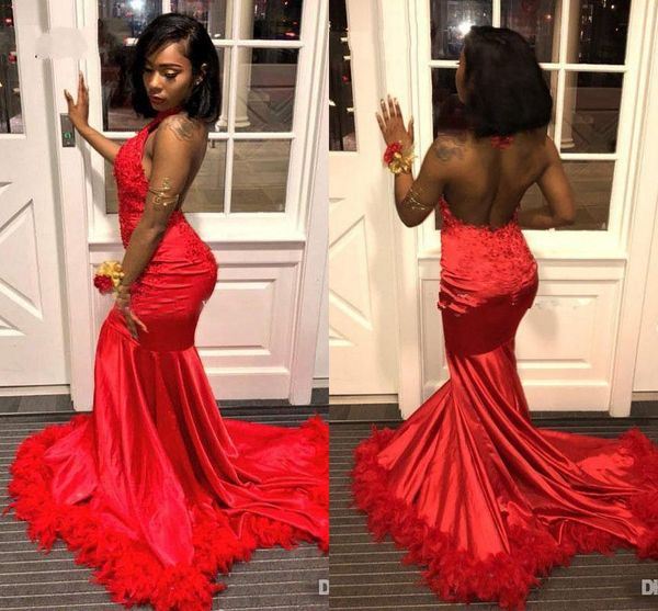 red mermaid prom dresses for african black girls halter neck vestido de festa backless feather formal dress evening party gowns
red mermaid prom dresses for african black girls halter neck vestido de festa backless feather formal dress evening party gowns