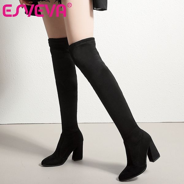 esveva 2020 women boots slip on shoes over the knee boots stretch fabrics pointed toe hoof high heels ladies boots size 34-43 t200425, Black 
esveva 2020 women boots slip on shoes over the knee boots stretch fabrics pointed toe hoof high heels ladies boots size 34-43 t200425, Black