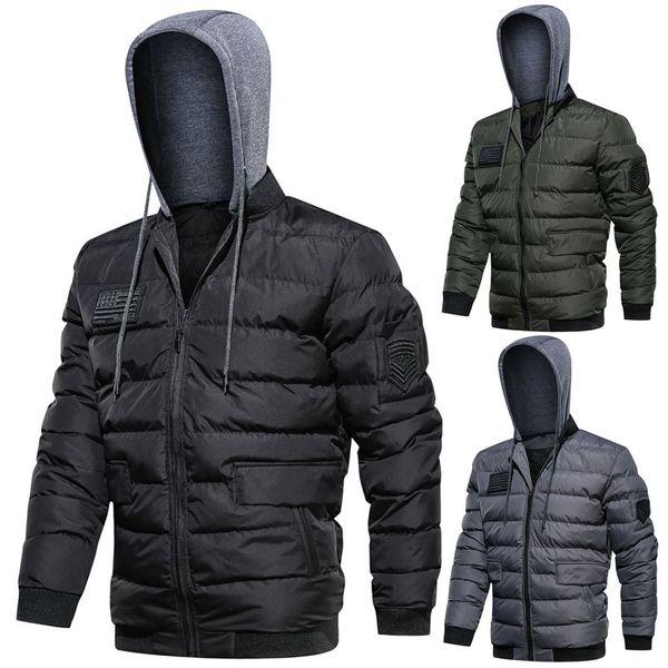 men's winter casual patchwork hooded hat detachable cotton-padded jacket coat, Black
men's winter casual patchwork hooded hat detachable cotton-padded jacket coat, Black