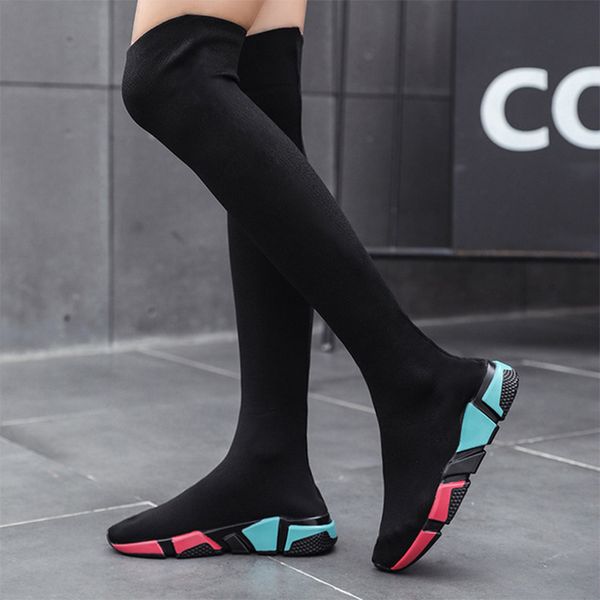2019 autumn women over the knee boots stretch fabric shoes platform female thigh high boots slip on comfortable woman's shoes, Black
2019 autumn women over the knee boots stretch fabric shoes platform female thigh high boots slip on comfortable woman's shoes, Black