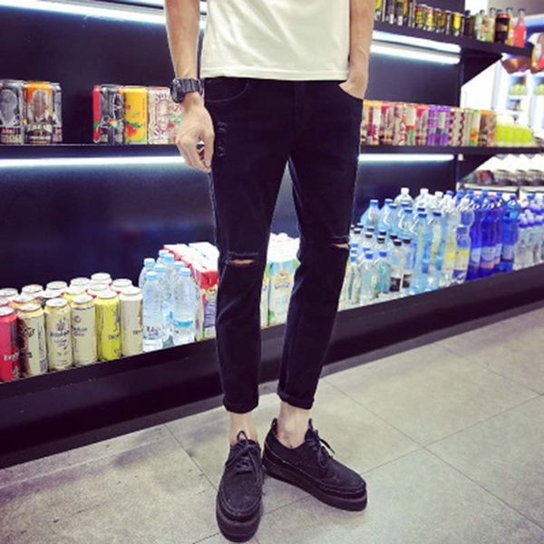 men's jeans personalized knee hole ankle-length pants korean version of solid color slim pencil street casual sports, Blue
men's jeans personalized knee hole ankle-length pants korean version of solid color slim pencil street casual sports, Blue