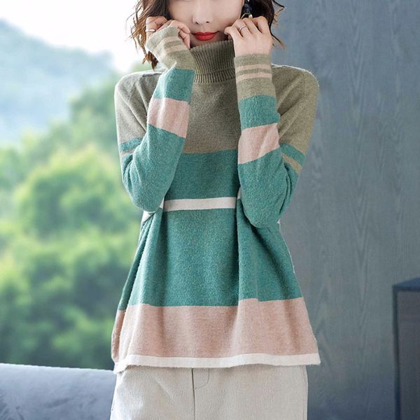 lucyever elegant striped turtleneck pullover sweater elastic loose autumn basic knit long sleeve vintage soft female jumper
lucyever elegant striped turtleneck pullover sweater elastic loose autumn basic knit long sleeve vintage soft female jumper