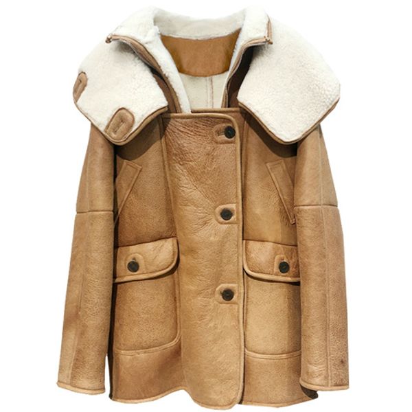 arlenesain custom 2019new design camel color shearling genuine leather women jacket with fur hood, Black
arlenesain custom 2019new design camel color shearling genuine leather women jacket with fur hood, Black