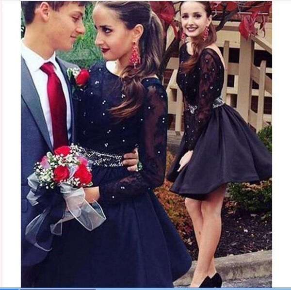 black lace homecoming dresses juniors long sleeve a line short backless party prom dresses, Red
black lace homecoming dresses juniors long sleeve a line short backless party prom dresses, Red
