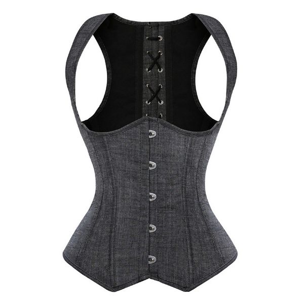 women grey denim halterneck underbust corset vest plastic boned body shaper waist cincher slimming corselet plus size s-6xl, Black;white
women grey denim halterneck underbust corset vest plastic boned body shaper waist cincher slimming corselet plus size s-6xl, Black;white
