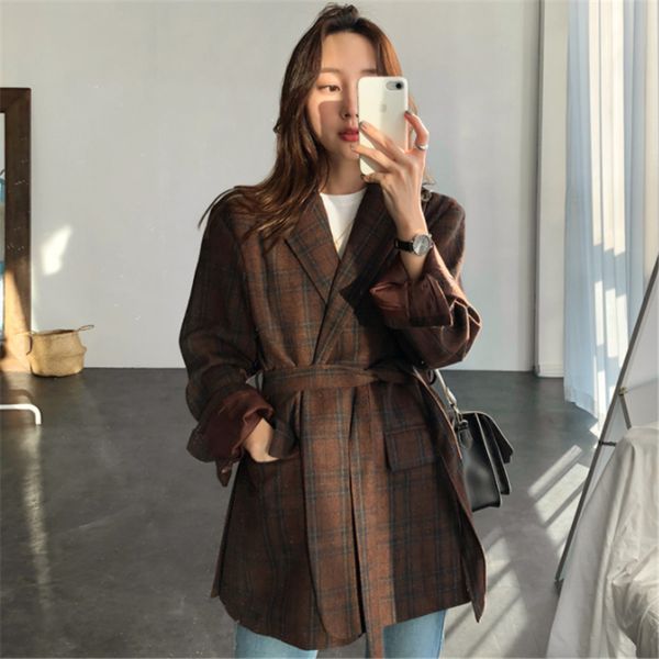 2019 autumn spring retro lattice suit woman loose woolen plaids coat suit jacket with belt vintage casual blazer female, White;black
2019 autumn spring retro lattice suit woman loose woolen plaids coat suit jacket with belt vintage casual blazer female, White;black