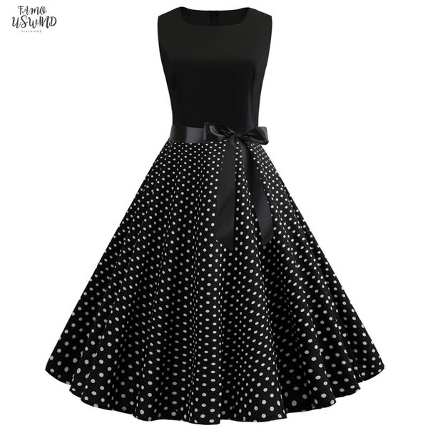 white polka dot dress women sleeveless swing 50s rockabilly robe vintage dress pin up party summer dresses a line with belt, Black;gray
white polka dot dress women sleeveless swing 50s rockabilly robe vintage dress pin up party summer dresses a line with belt, Black;gray