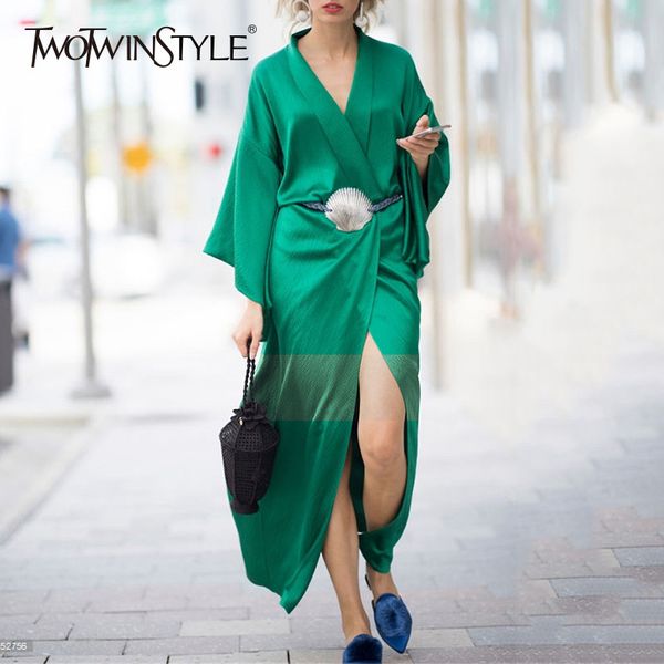twotwinstyle green windbreaker female v neck flare sleeve oversized x long thin trench coat for women spring fashion clothing, Tan;black
twotwinstyle green windbreaker female v neck flare sleeve oversized x long thin trench coat for women spring fashion clothing, Tan;black
