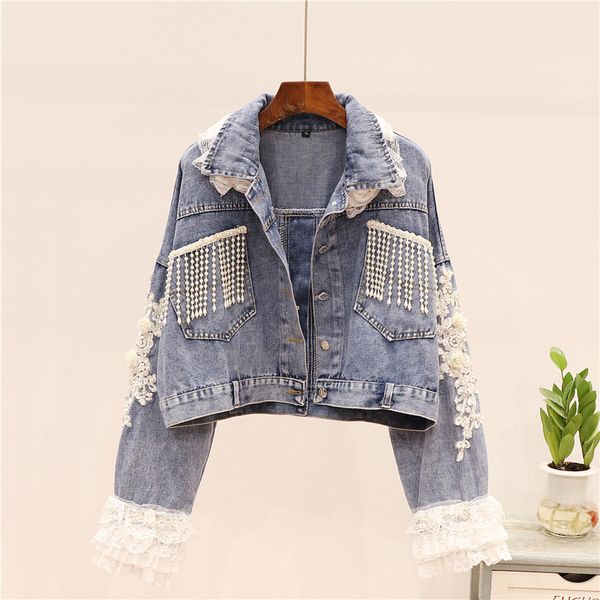 autumn flower mesh lace beading tassel denim jackets female coat casual big size loose solid short jeans jacket women outerwear, Black;brown
autumn flower mesh lace beading tassel denim jackets female coat casual big size loose solid short jeans jacket women outerwear, Black;brown