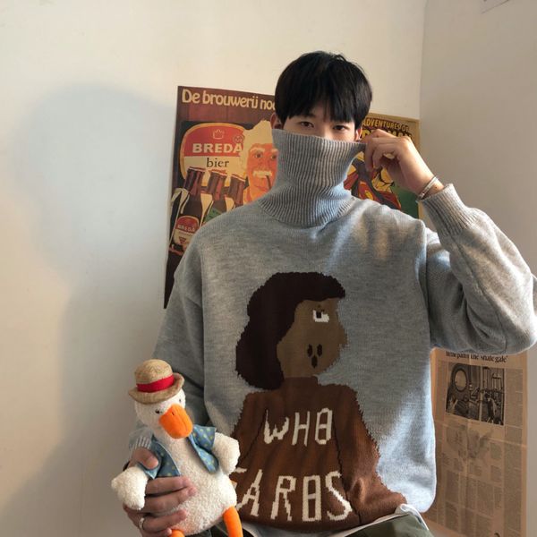 men's sweater 2019 autumn and winter new loose round neck cartoon print pullover sweater youth fashion trend men's clothing, White;black
men's sweater 2019 autumn and winter new loose round neck cartoon print pullover sweater youth fashion trend men's clothing, White;black