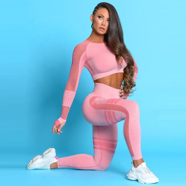 women vital seamless yoga set gym clothing fitness leggings+cropped shirts sport suit women long sleeve tracksuit active wear, White;red
women vital seamless yoga set gym clothing fitness leggings+cropped shirts sport suit women long sleeve tracksuit active wear, White;red