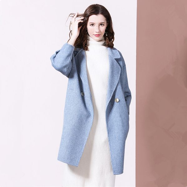 women's woolen coat double-faced woolen coat new temperament wild double-breasted loose thin thin long, Black
women's woolen coat double-faced woolen coat new temperament wild double-breasted loose thin thin long, Black