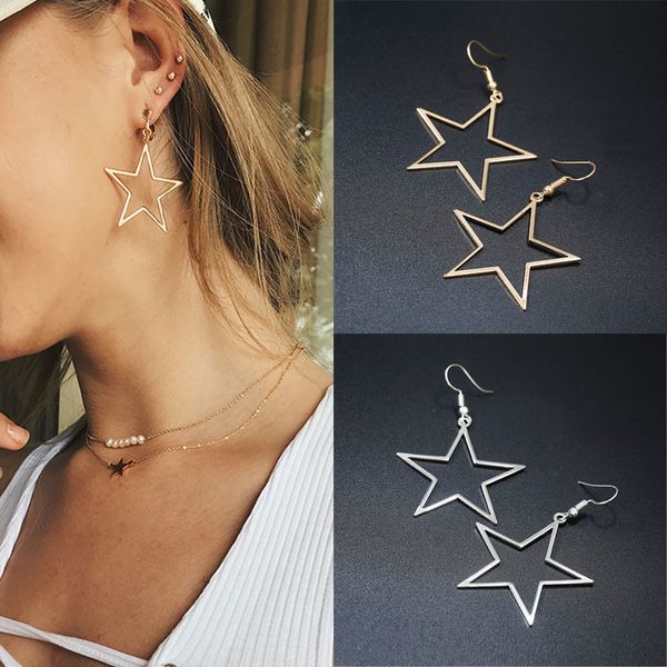 new fashion women's hollow star earrings golden siver color hook drop earrings simple ear jewelry brincos, Silver
new fashion women's hollow star earrings golden siver color hook drop earrings simple ear jewelry brincos, Silver