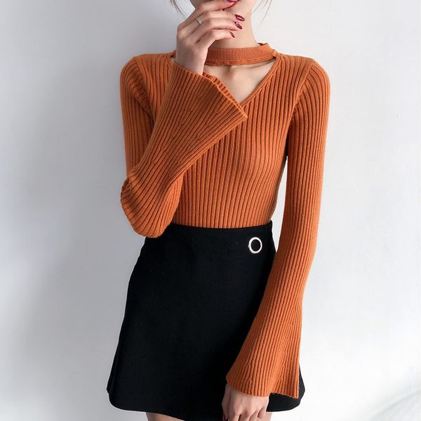 women 2019 new pullover knitted bell sleeve v-neck women sweaters autumn winter soft elasticity pull femme yf091, White;black
women 2019 new pullover knitted bell sleeve v-neck women sweaters autumn winter soft elasticity pull femme yf091, White;black