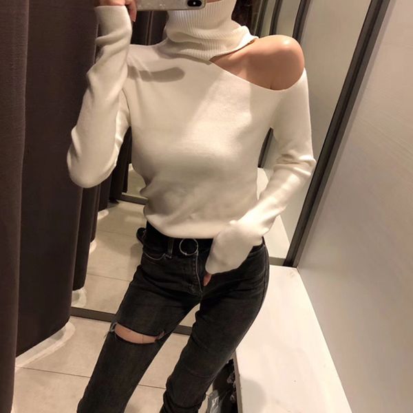 knitted sweater off shoulder pullovers sweater for women long sleeve turtleneck female jumper black white clothing, White;black
knitted sweater off shoulder pullovers sweater for women long sleeve turtleneck female jumper black white clothing, White;black