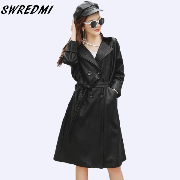 swredmi women black leather trench loose leather coat have sashes plus size casual long female clothing casaco feminino
swredmi women black leather trench loose leather coat have sashes plus size casual long female clothing casaco feminino