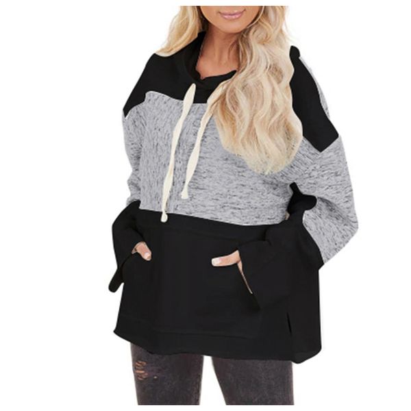 women's new two-color stitching hooded pullover fashion casual blouse loose simple hoodie sweatshirt, Black
women's new two-color stitching hooded pullover fashion casual blouse loose simple hoodie sweatshirt, Black