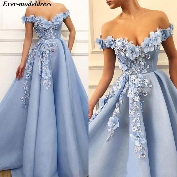 light blue off shoulder prom dresses long 2019 3d flowers pearls zipper back sweep train formal party gowns vestidos de festa, White;black
light blue off shoulder prom dresses long 2019 3d flowers pearls zipper back sweep train formal party gowns vestidos de festa, White;black