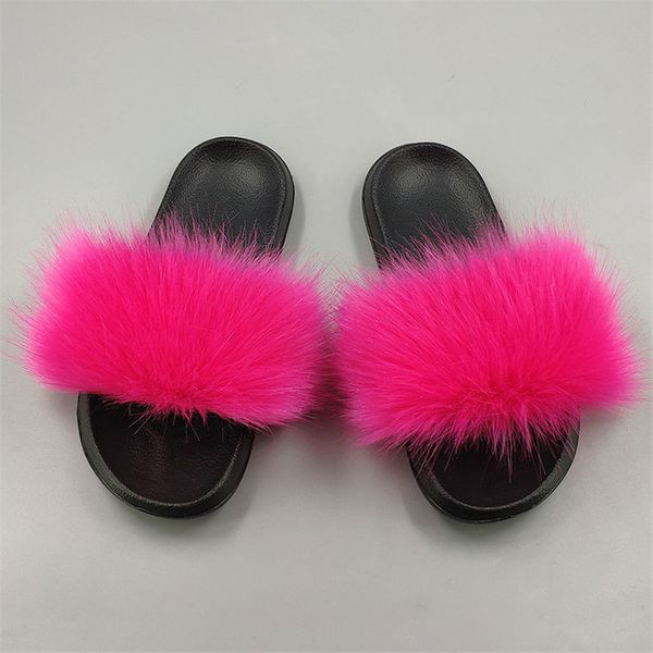 2019 new fashion real fur slippers fluffy plush slippers flat soft fur women outoor casual flip sandals, Black