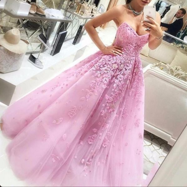 pink sweetheart prom dresses with lace appliques back zipper robe de soiree party gowns customized evening dress, Black
pink sweetheart prom dresses with lace appliques back zipper robe de soiree party gowns customized evening dress, Black