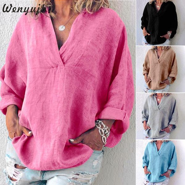 2019 women cotton and linen casual solid color shirt ladies autumn long sleeve shirt loose v-neck blouses, White
2019 women cotton and linen casual solid color shirt ladies autumn long sleeve shirt loose v-neck blouses, White