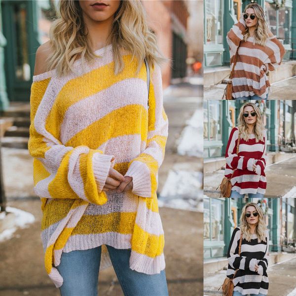 women loose knitted pullover sweater rainbow striped sweaters o neck long sleeve knitwear top, White;black
women loose knitted pullover sweater rainbow striped sweaters o neck long sleeve knitwear top, White;black