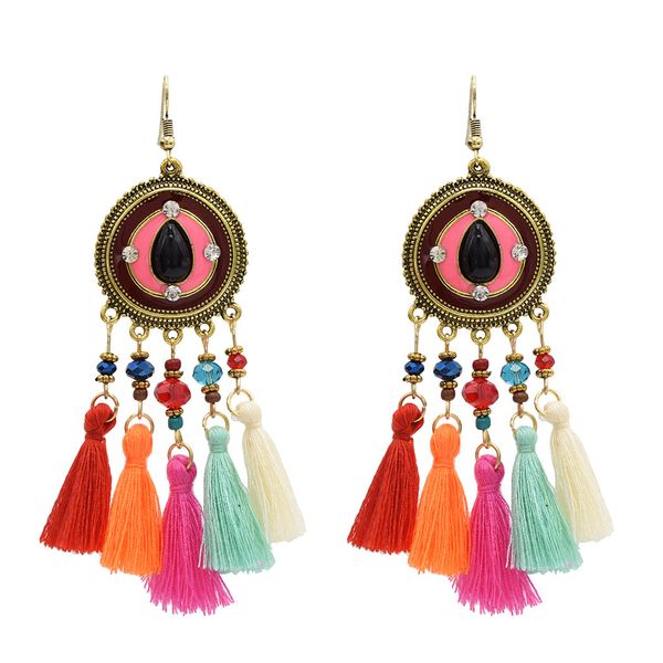 3 colors ethnic thread tassel resin beads long drop earrings for women boho festival party jewelry, Silver
3 colors ethnic thread tassel resin beads long drop earrings for women boho festival party jewelry, Silver