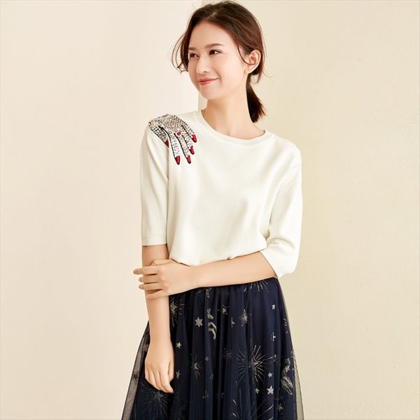 beaded knitwear round collar beaded pullover knitwear female 2020 summer boutique women's temperament pullover female, White
beaded knitwear round collar beaded pullover knitwear female 2020 summer boutique women's temperament pullover female, White