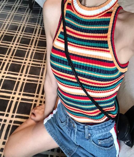 summer women casual rainbow striped crop sleeveless knitted color stripe vest t shirts female vintage short sleeveless top, White
summer women casual rainbow striped crop sleeveless knitted color stripe vest t shirts female vintage short sleeveless top, White