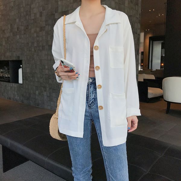 new 2020 women spring summer blouse shirts casual loose single breasted pockets soft female wild cf018, White
new 2020 women spring summer blouse shirts casual loose single breasted pockets soft female wild cf018, White