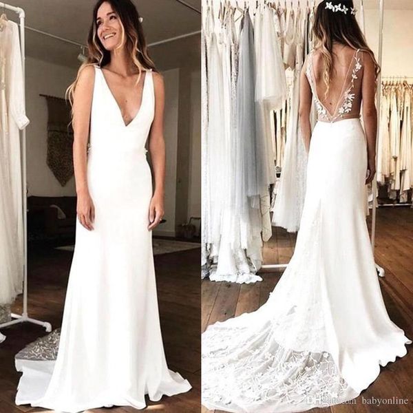 beach mermaid wedding dresses bohemian sweep train open back appliques v neck long bridal gowns wedding dress vestidos de novia, White
beach mermaid wedding dresses bohemian sweep train open back appliques v neck long bridal gowns wedding dress vestidos de novia, White