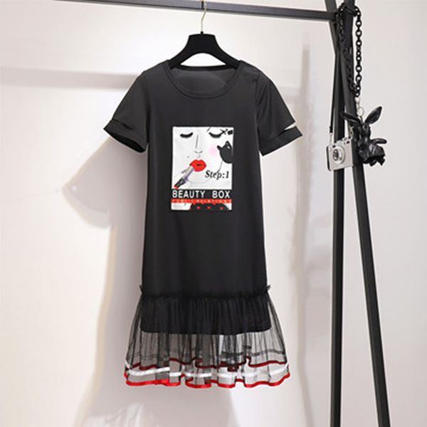 2020 summer new women mesh hem splicing loose mermaid dresses elegant o-neck printted short sleeve knee-length tshirt dresses, Black;gray
2020 summer new women mesh hem splicing loose mermaid dresses elegant o-neck printted short sleeve knee-length tshirt dresses, Black;gray