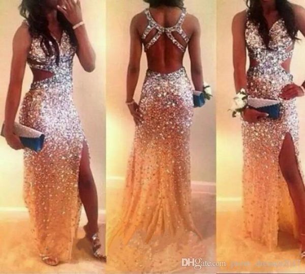 sparkling prom dresses halter neck with rhinestones high split side criss cross back long pageant party gowns real image, Black
sparkling prom dresses halter neck with rhinestones high split side criss cross back long pageant party gowns real image, Black
