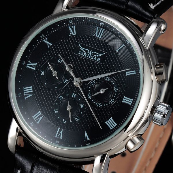 2016 new jaragar automatic mechanical self-wind 24 hour week date solid roman index dial pu leather men watches, Slivery;brown
2016 new jaragar automatic mechanical self-wind 24 hour week date solid roman index dial pu leather men watches, Slivery;brown