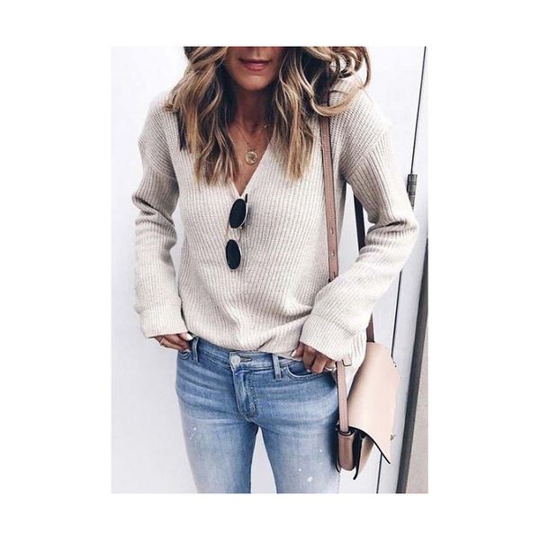 women fashion knits 2020 spring womens v-neck long sleeve sweater women casual solid color pullover womens clothing, White
women fashion knits 2020 spring womens v-neck long sleeve sweater women casual solid color pullover womens clothing, White