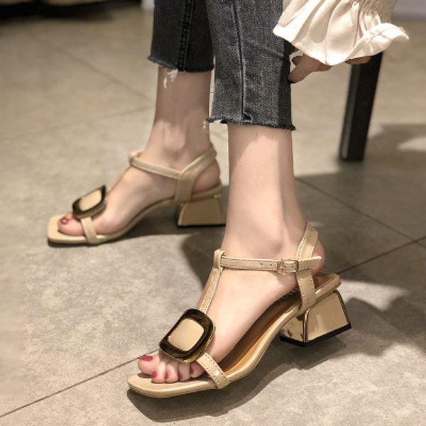2020 summer new fingerless word sandals wild thick heeled shoes, Black
2020 summer new fingerless word sandals wild thick heeled shoes, Black