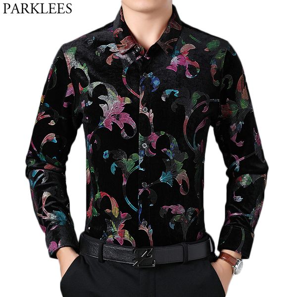 luxury colorful floral velvet dress shirts mens slim fit long sleeve velour shirt for men casual button down chemise, White;black
luxury colorful floral velvet dress shirts mens slim fit long sleeve velour shirt for men casual button down chemise, White;black