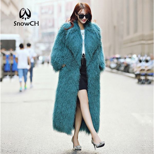 

2018 new real mongolia sheep fur coat women full pelt sheep fur jacket very long coat customized plus size f0950, Black