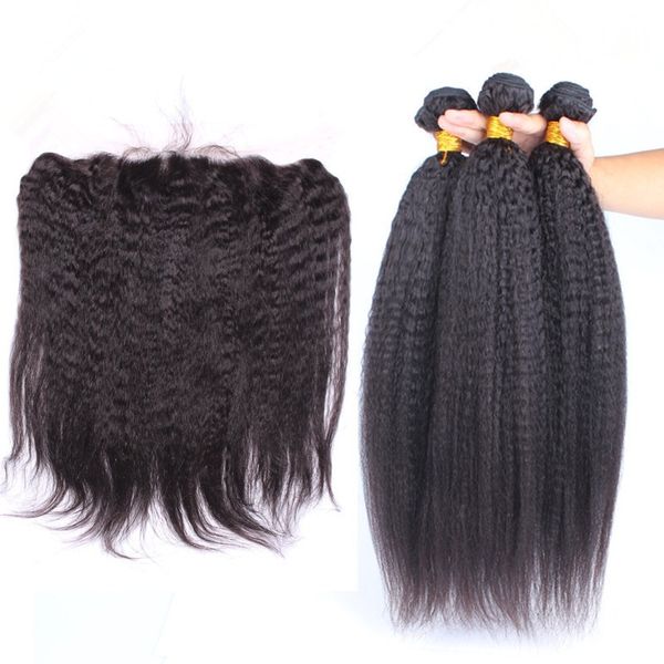 kinky straight 13x4 full lace frontal closure with weaves 3bundles italian coarse yaki brazilian virgin human hair wefts with frontals, Black;brown
kinky straight 13x4 full lace frontal closure with weaves 3bundles italian coarse yaki brazilian virgin human hair wefts with frontals, Black;brown