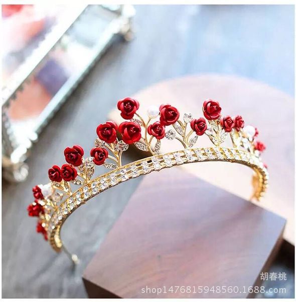 new red bride crown tiara simple fashion rhinestone rose flower korean hair accessories, Golden;white
new red bride crown tiara simple fashion rhinestone rose flower korean hair accessories, Golden;white