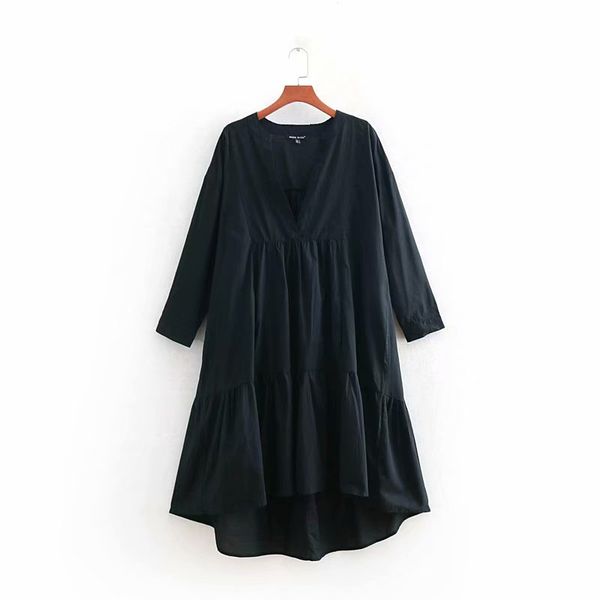 new summer women v neck solid color pleats black dress femme pockets shirtdress vestidos casual loose chic party dresses ds2085, Black;gray
new summer women v neck solid color pleats black dress femme pockets shirtdress vestidos casual loose chic party dresses ds2085, Black;gray
