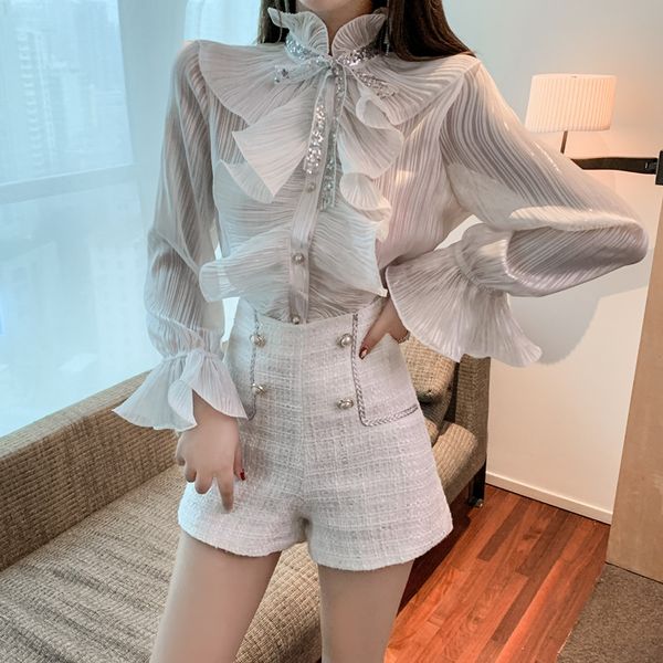 western style french style small group sparkling sequins bow tie shirt ruffle long sleeve shirt fashion girl, White
western style french style small group sparkling sequins bow tie shirt ruffle long sleeve shirt fashion girl, White