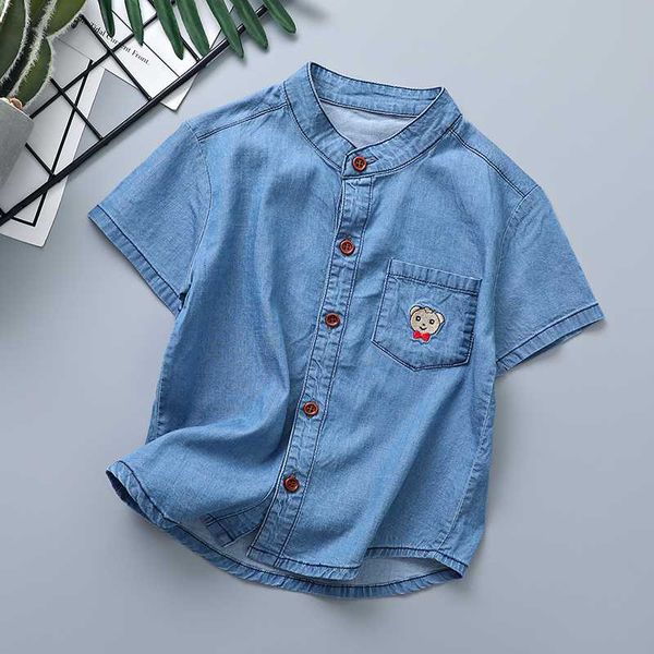 children's washable denim children's shirts with embroidered bear ice silk shirts with short sleeves for boys and girls in 2020, White;black
children's washable denim children's shirts with embroidered bear ice silk shirts with short sleeves for boys and girls in 2020, White;black
