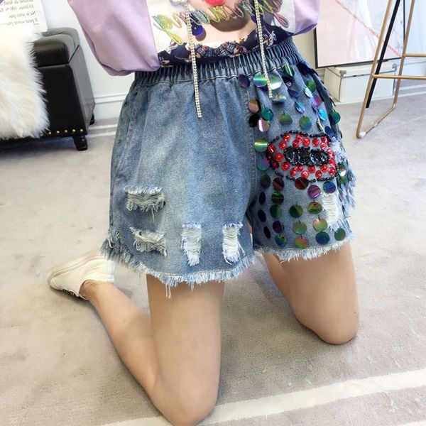 xl-7xl preppy style 2018 new arrival beading sequins denim shorts women high waist jeans shorts plus size short jeans feminino, White;black
xl-7xl preppy style 2018 new arrival beading sequins denim shorts women high waist jeans shorts plus size short jeans feminino, White;black